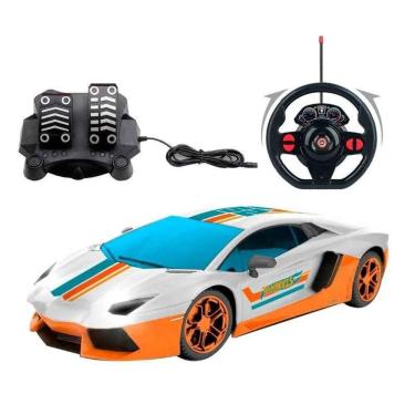 Imagem de Carrinho Controle Remoto Volante E Pedais ( Acelera e Ré ) Turbo Tiger Hot Wheels C/ luzes Led  Bateria Recarregavel - Candide