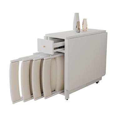 Imagem de Mesa de cozinha dobrável, mesa de jantar dobrável, combinação de cadeira e mesa giratória dobrável versátil com gaveta e 4 rodas /1442 (Color : Onecolor, Size : 1.6m)