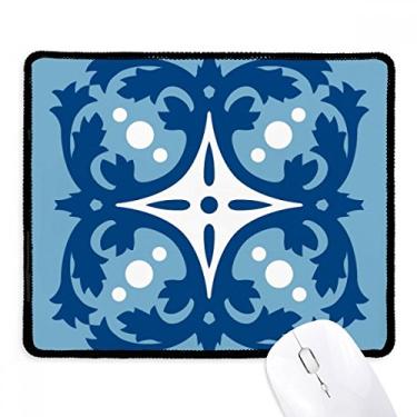 Imagem de Blue Talavera Flower Ilustração Decorativa Mousepad Borda Costurada Tapete Borracha Gaming Pad