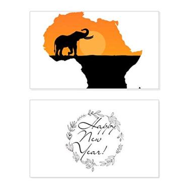 Imagem de Mapa da África de Savanna Elefante Vida Silvestre Festival de Ano Novo Cartão de felicitações Bless Mensagem Presente
