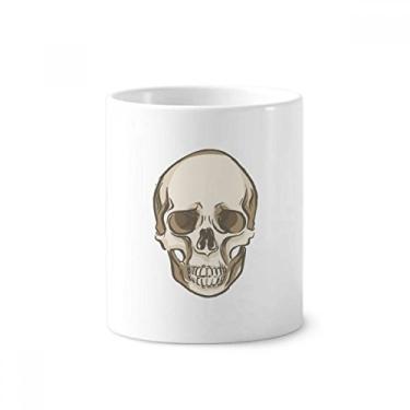 Imagem de Ilustrações de desenho de caveira humana, suporte de caneta de escova de dentes, caneca, suporte de cerâmica, copo lápis