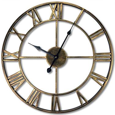 Imagem de Relógio de parede silencioso - grande arte decorativa retro rústico 3D grande Decoração industrial vintage grande para presente de aquecimento de casa, ouro, 16 pol.