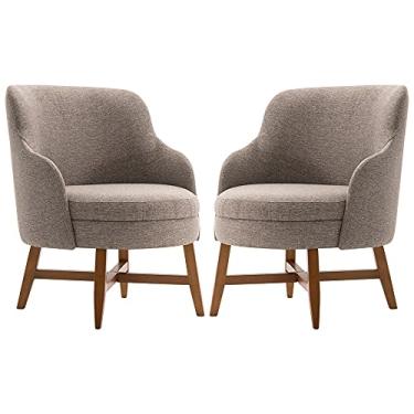 Imagem de Kit 2 Poltronas Decorativas Com Braço Amber Linho Cinza - Gran Belo
