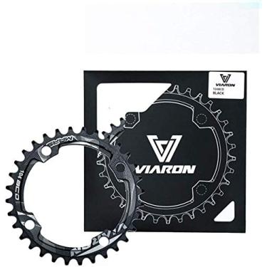 Imagem de Corrente de bicicleta de montanha única velocidade redonda 104 BCD 32T 34T 36T 38T bicicleta ultraleve para 9 10 11 velocidades, para a maioria das bicicletas de estrada MTB BMX de engrenagem fixa ciclismo (preto, 36T)