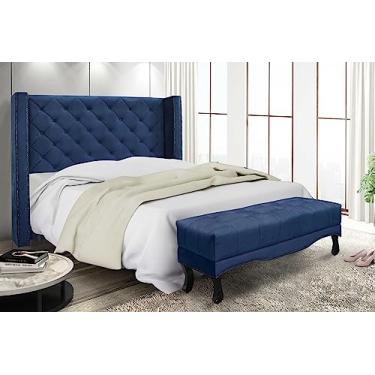 Imagem de Conjunto Kit Cabeceira Quarto + Recamier Sofá Divã Estofado Chaise 2 Lugares 1,4 M Europe (Suede azul)