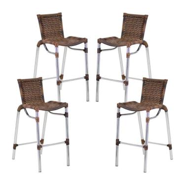 Imagem de 4 Banquetas Empilháveis Alumínio Alta Para Cozinha Edícula Balcão E Bar Argila