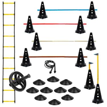 Imagem de Escada + 10 Cones Furados C/ 5 Barreiras + 10 Pratos + Roda