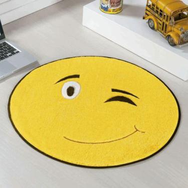 Imagem de Tapete Para Quarto Infantil Redondo Emoji Piscando Amarelo - Guga Tape