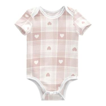 Imagem de Macaquinho de algodão com mangas curtas para bebês meninos rosa e branco 3M, Corações dos namorados rosa e branco, 18M
