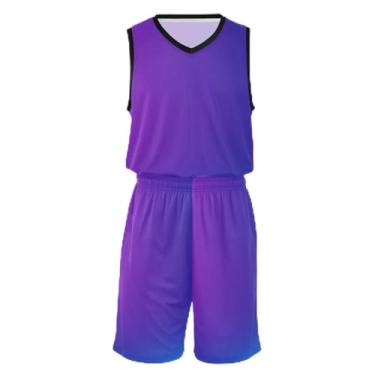 Imagem de CHIFIGNO Camiseta infantil de basquete rosa roxo dourado prata brilhante, tecido macio e confortável, camisa de futebol 5T-13T, Azul roxo gradiente, PP