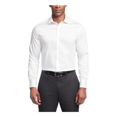 Imagem de Tommy Hilfiger Camisa social masculina de sarja elástica de ajuste regular, Branco, 15" Neck 34"-35" Sleeve
