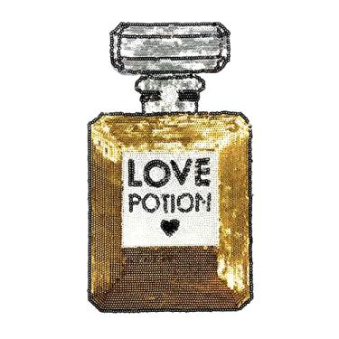Imagem de Perfume Locomo lantejoulas costurar ferro no remendo lantejoulas grande Paris Love Potion Motivo Aplique para roupas femininas jaqueta camiseta casaco decoração