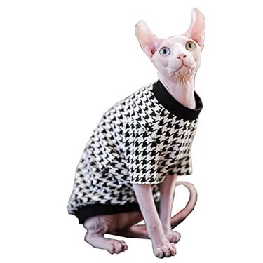Imagem de Sphynx – Camisetas de algodão de verão para gatos sem pêlos para animais de estimação, colete de gola redonda camisas de gatinho sem mangas, roupas para gatos e cães pequenos (Médio, Pied-de-malha)