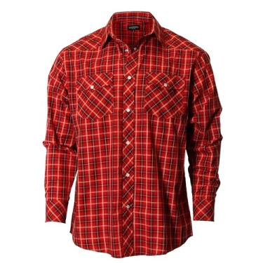 Imagem de Gioberti Camisa masculina xadrez de manga comprida com pérola de encaixe, 124W - Vermelho/Preto/Laranja, GG