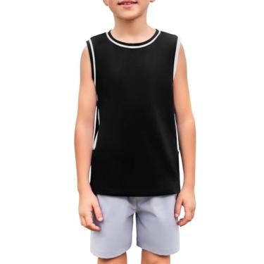 Imagem de Haloumoning Camiseta regata de verão sem mangas para meninos para treino confortável de 5 a 14 anos, Preto, 13-14 Anos