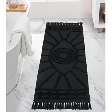 Imagem de Uphome Tapete de cozinha 5 x 11 cm lavável olho turco tufado tapete de corredor de banheiro com borlas tapete boho tecido de algodão macio casa de fazenda tapete de acento cinza escuro para entrada de
