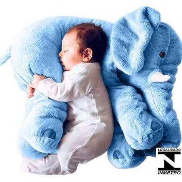 Imagem de Almofada Travesseiro Elefante Pelúcia Bebê Dormir Grande 62cm Azul - U