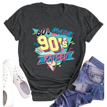Imagem de hohololo Camiseta feminina levantada anos 80 Made 90s Vintage 90s Shirts Retro Hip Hop 80's Party Tops, Cinza-escuro, M