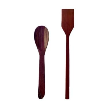 Imagem de Kit 1 Colher de pau para Arroz e 1 Espátula Angu em madeira