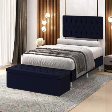 Imagem de Kit Painel Centaurus 140 e Calçadeira Sagitarius Couro Aradecor, Azul,