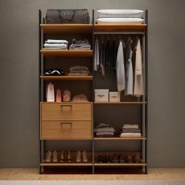 Imagem de Closet Marselha 100% Mdf 2 Gavetas 8 Prateleiras Freijó/Preto - Panora