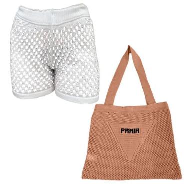 Imagem de Kit Saia ou Short Tricot Feminina com Bolsa Sacola de Praia Crochê - G