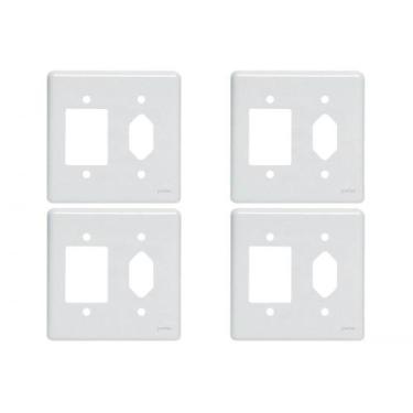 Imagem de Kit C/4 - Placa Perlex Branca 4X4 (3 Saida+Tomada) 23Pl3/1T, Branco
