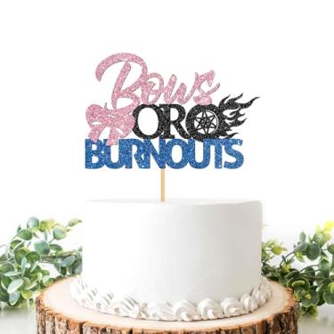Imagem de Helewilk Decoração de topo de bolo/laços ou burnouts, fonte de festa de revelação de gênero, placa rosa ou azul, aniversário de vaqueira, chá de bebê, 1 peça, reutilizável