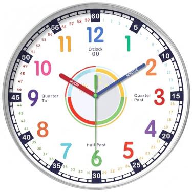 Imagem de wigmoa Relógio Telling Time - Relógio de parede bonito sem tique-taque - Relógio analógico silencioso para quarto- BA-3 (Tipo C, 25 cm)