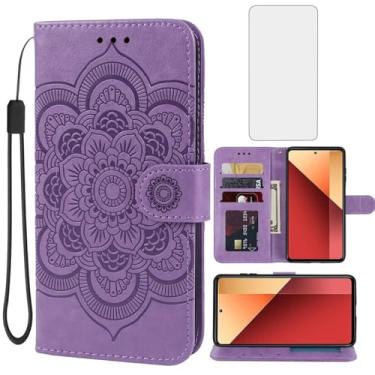 Imagem de Bohefo Capa para Redmi Note 13 Pro 4G, capa carteira Poco M6 Pro 4G com protetor de tela de vidro temperado, suporte para cartão de crédito flip de couro para Xiaomi Redmi Note 13 Pro 4G roxo