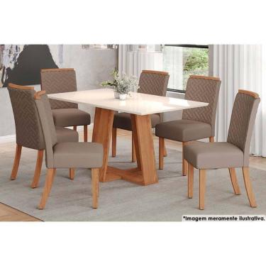 Imagem de Sala De Jantar Lins com Tampo Reto 160x90cm E 6 Cadeiras Malu Nature marrom Amêndoa