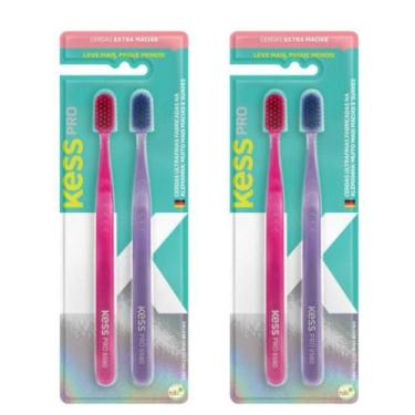Imagem de Kit Escova Dental Extra Macias Kess Pro Belliz Rosa/roxo C/4 Un - BELL