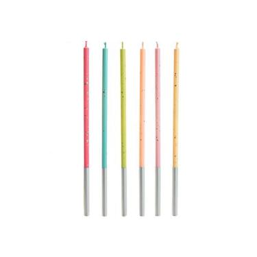 Imagem de Vela de Aniversário Arco-Íris 6 Unidades Silver Plastic