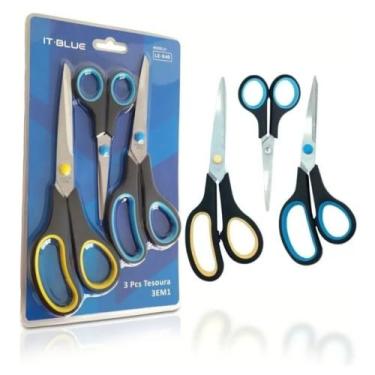Imagem de Kit 3 Tesouras Aço Resistente P/ Escritório - Casa - Escola - Luatek