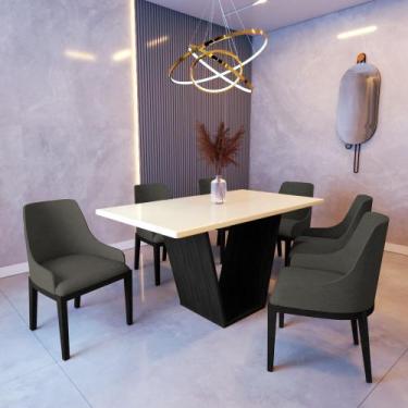 Imagem de Mesa de Jantar 1,6m Safira Off White com 6 Cadeiras Elisa Linho Chumbo