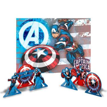 Imagem de Kit festa Capitão America Decoração Painel TNT + 6 Display - Regina - 
