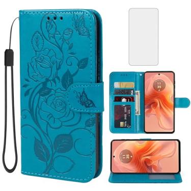 Imagem de Vavies Capa para Moto G24/Moto G04/Moto E14/Moto G04S XT2423-1 Capa carteira com protetor de tela de vidro temperado, flor de couro flip porta-cartão de crédito suporte para celular para Motorola Moto