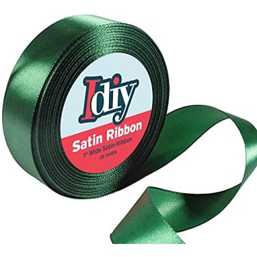 Imagem de Fita de cetim Idiy - 2,5 cm, 25 jardas (verde floresta) - Ótimo para artesanato faça você mesmo, embrulho de presente, decorações de casamento, projetos de costura, festa, enfeites decorativos, laços de cabelo, chás de bebê e muito mais!