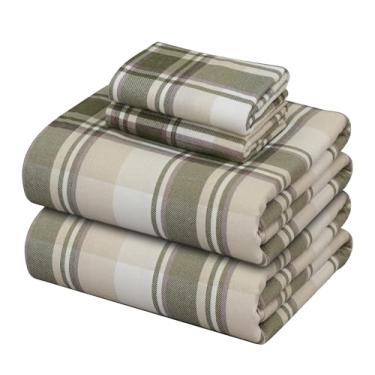 Imagem de ZOYER Jogo de lençóis de flanela Queen Size - Roupa de cama de flanela de algodão macio e confortável, elástico até 40,6 cm, lençóis Queen escovados, 4 peças, Oliver