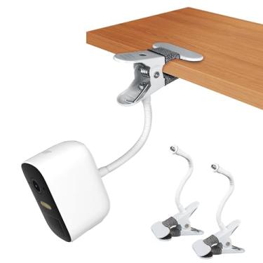 Imagem de OkeMeeo Suporte ajustável de grampo pescoço de ganso para câmera eufycam/Arlo Pro 4/Pro 3/Pro 2/Essential/Owlet/Reolink e mais em sarjeta, protetores de janela, árvores etc. (sem broca, branco, pacote