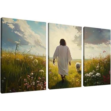 Imagem de Kit 3 Quadros Decorativos Canvas 50x70 cm, Jesus, Arte Para Quarto, Sala, Corredor