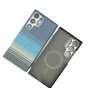 Imagem de Waillynice Capa magnética de fibra de carbono ultrafina Kevlar Carbon Case Aramid para Samsung Galaxy S24 Ultra (azul malaquita, para Samsung S24Ultra)