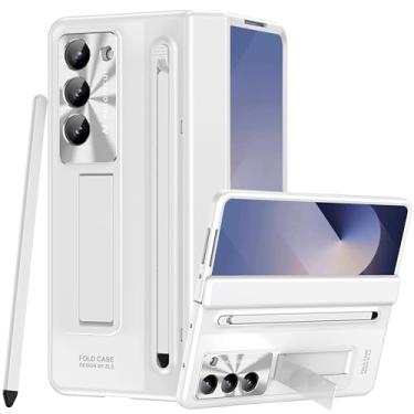 Imagem de INGIDO Capa projetada para Samsung Galaxy Z Fold 6 com suporte para S Pen e S Pen, suporte portátil e protetor de tela frontal transparente, luxuosa, transparente para Galaxy Z Fold 6 (2024), branca