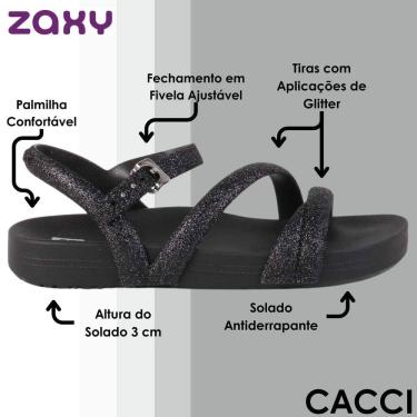 Imagem de Sandália Feminina Tiras De Glitter Moderna Conforto Zaxy
