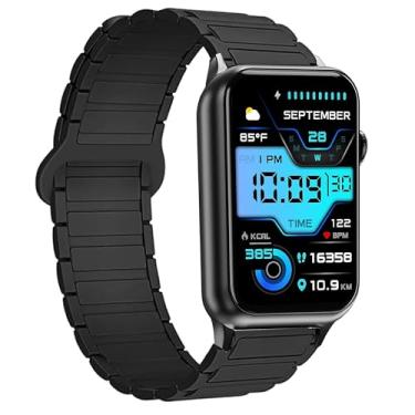 Imagem de Lamshaw Pulseira de relógio inteligente Wontrum, pulseira magnética esportiva de silicone magnético de 18 mm compatível com relógio Mindrose H80 de 3,7 cm, relógio Wontrum Y70 (preta, pulseira de