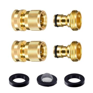 Imagem de 2 conjuntos de acessórios de conexão rápida de mangueira de jardim de latão maciço, acessórios rápidos de mangueira de água sem vazamento com arruela de borracha, rosca direita de 0,9 cm macho e fêmea