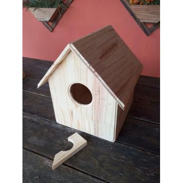 Imagem de Casinha para Maritaca em Madeira Maciça, 20x20x30cm, Acabamento em Stain Imbuia
