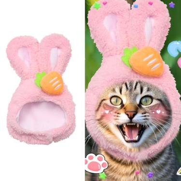 Imagem de ALIBBON Chapéu de gato de Páscoa, fofo, coelhinho, com orelhas, cenoura, fantasia de animal de estimação para gatos, cães pequenos, fantasia de cachorrinho e gato para festa de Páscoa, boné de coelho