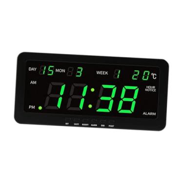 Imagem de WeiLaiKeQi Relógio de parede digital Exibição do dia da semana Mês Exibição Moderna, Clock LED de despertador Relógio de desktop para escritório interno, Verde