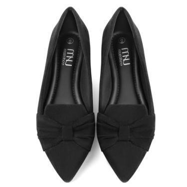 Imagem de MUSSHOE Sapatilhas de balé femininas confortáveis e femininas, sapatilhas, com espuma de memória, sem cadarço, bico fino, sapatilhas, femininas, Nó preto, 9